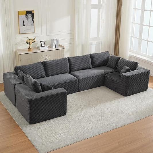 Modular Sectional Cloud Couch for Living RoomModern Boneless Couche Set with Plush CorduroyComfy Floor Sofa with Memory FoamStupendous U Shaped SofaNo Assembly RequiredGrey