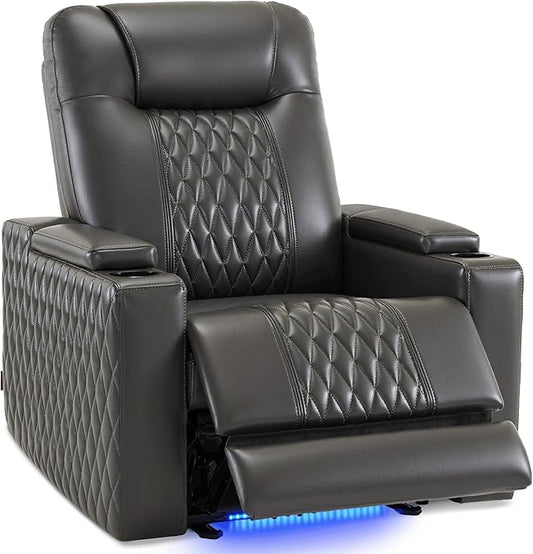 MCombo Zero Gravity Oversized Power Recliner Chair for Adults with Power Headrest &amp LED Light Faux Leather Recliner Chair for Living Room &amp Home Theater USB Port Armrest Storage HTS401