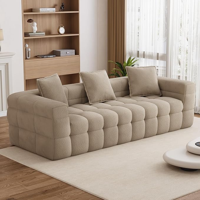 91.3 Boneless CouchComfy Cloud Sectional Sofa with Deep SeatModern Upholstered Chenille Love Seat Sofa Oversized Couches for Living Room No Assembly Required Tufted Sofas Light Brown