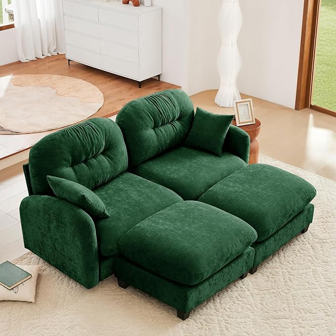 74 Oversized Modular Sectional Sofa Green Large Sectional Couches for Living Room Chenille Fluffy Sofa Set Cloud Love Seat Comfy Modular Couches with 2 Ottomans Modern Sofas para Sala U Shaped