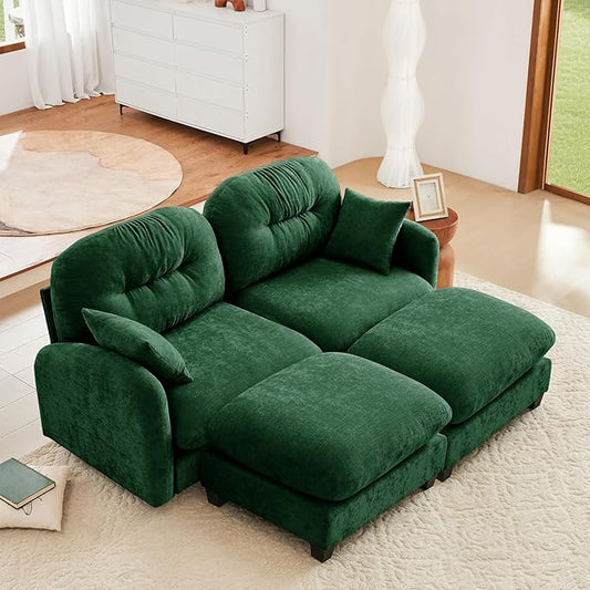 74 Oversized Modular Sectional Sofa Green Large Sectional Couches for Living Room Chenille Fluffy Sofa Set Cloud Love Seat Comfy Modular Couches with 2 Ottomans Modern Sofas para Sala U Shaped