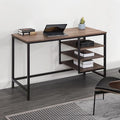 47 Modern Computer Desk Industrial Design Workstation with Wood Table Top Black Steel Frame and Shelves for Home Office Brown