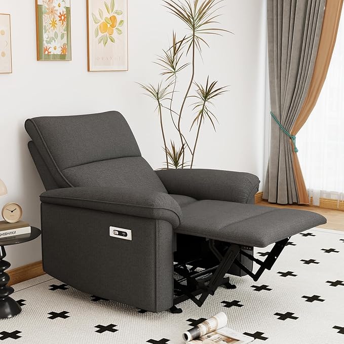 KEIKI Wall Hugger Recliner Chair Zero Wall Electric Recliner Chairs with USB Port Electric Recliner for Living Room Fabric Reclining Armchair for Small Space Dark Gray