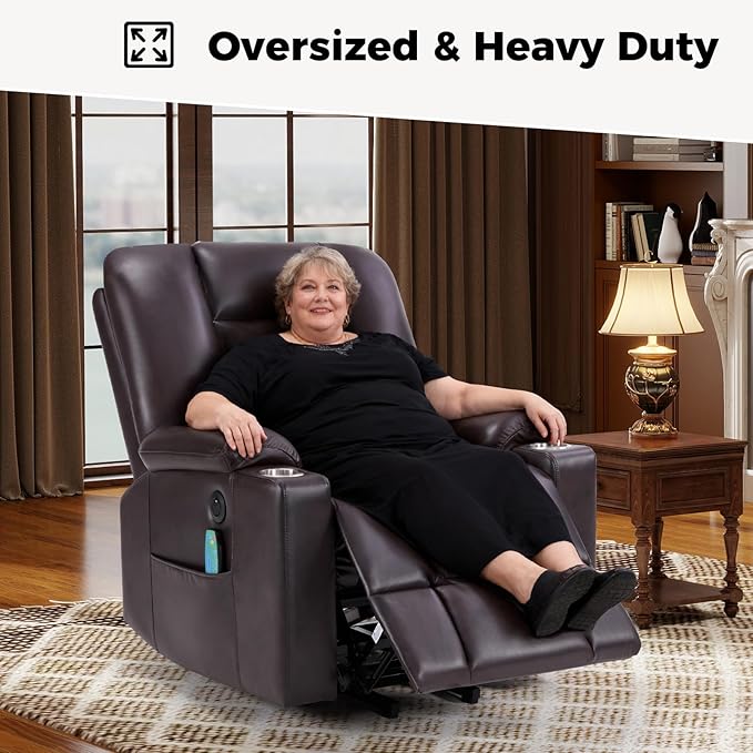 Power Lift Recliners with Massage and Heat for Elderly Electric Lifting Recliner Chair with Cup Holders &amp USB Port Faux Leather Reclining Sofa with Side Pocket for Living Room Brown