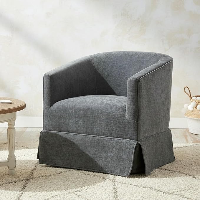 Swivel Accent Chair for Living Room 360° Upholstered Barrel Swivel Chairs with Skirted Base Modern Linen Armchairs for Bedroom Reading Nook Small Space Grey