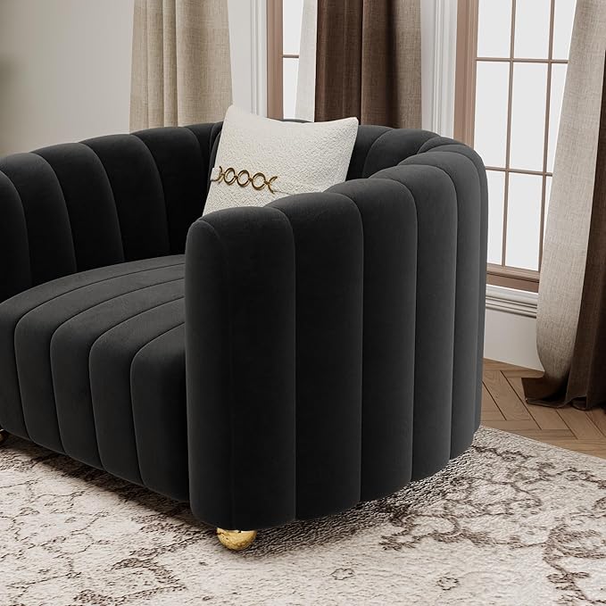 42 Velvet Sofa Chair for Living Room Modern Single Sofa with Gold Metal Sphere Legs (Black-1 Seater)