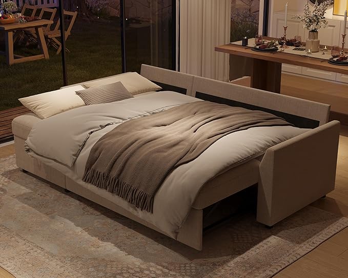 PaPaJet Sofa Bed Sleeper Sofa with Storage Chaise L Shaped Sofa with Pull Out Bed Oversized Sofas for Living Room Beige