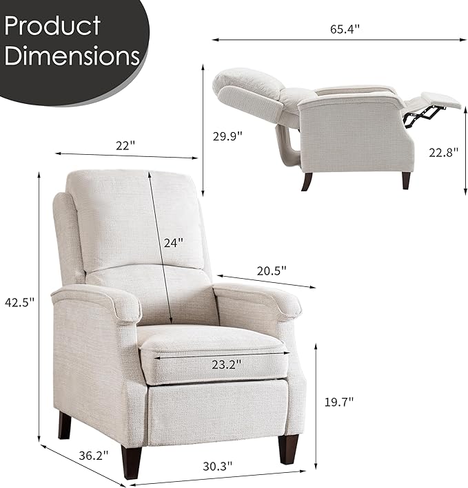 VKNOW Recliner Chair Fabric Recliner with Soft Armrest Home Theater Seating with Adjustable Push Back and Lumbar Support Single Sofa for Adults Lounge Chair for Living Room Bedroom（Beige）