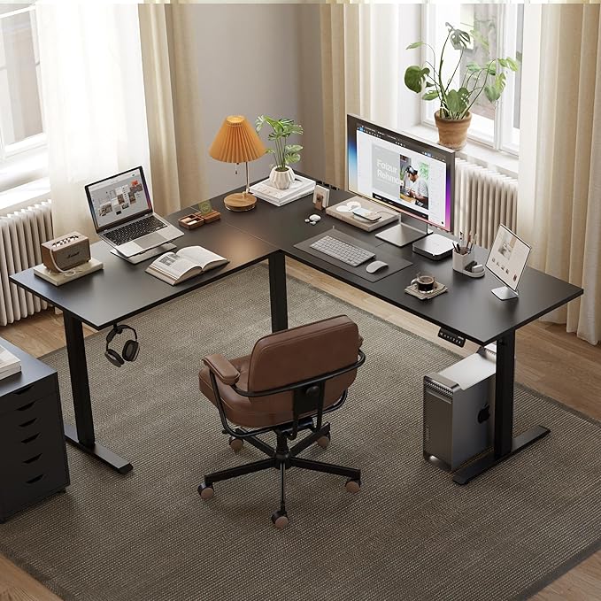 Agilestic L Shaped Standing Desk Adjustable Height Electric Corner Standing Desk 63 x 55 inch Sit Stand Computer Table with Splice Board Gaming Table Black