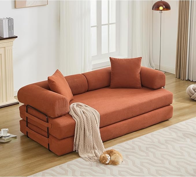MYFUNSHOP Sleeper Sofa Bed4-in-1 Convertible Folding Boneless CouchFoldable Love Seat with Pillow Corduroy Floor Futon Couch for Living RoomBedroomLounge Studio