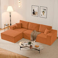 108 L-Shaped Boneless Couch High Seat Modular Sectional Sofa with Moveable Ottoman Corduroy Cloud Couches for Living Room No Assembly Ship in a Box Orange