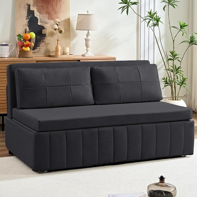 PUREMIND Queen Pull Out Sofa Bed 3 in 1 Convertible Sleeper Sofa Couch with Pull Out Bed Modern Armless Loveseat Couches Foldable Sleeper Couch Bed for Living Room Guest Room