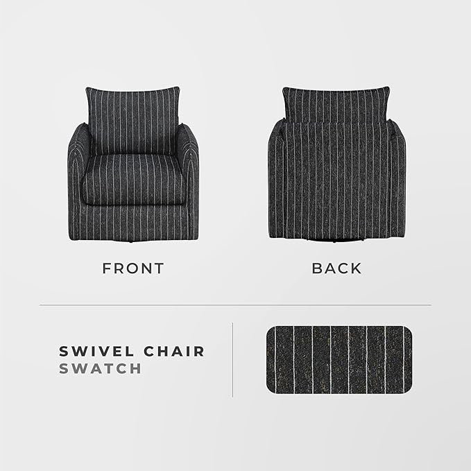 Lexicon Modern Pinstripe Swivel Accent Chair - 360 Degree Swivel Chair with Removable Back Cushion Cover Pillow Sturdy Round Metal Base for Living Room/Apartment/Nursery Black with White Stripe