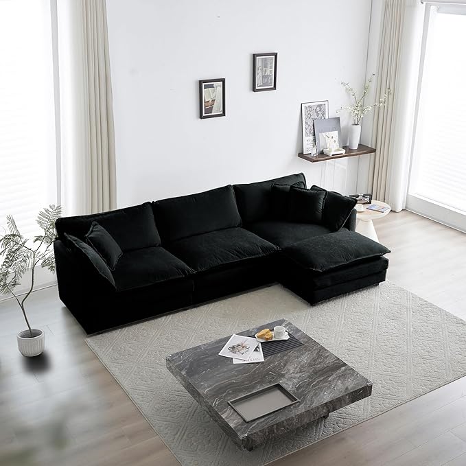 ERYE L-Shaped Sectional Sofa Modern Deep Seat Reversible Chaise Sofa&ampCouch with Movable Ottoman and 5 Pillows Modular Sleeper Upholstered Couch for Living Room Apartment Studio Office