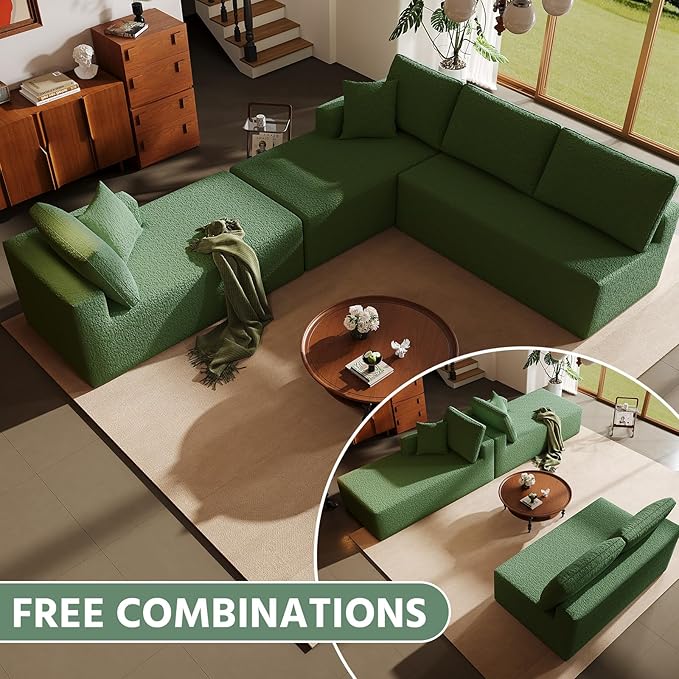 140 Modular U-Shaped Sectional Sofa 7-Seater Cloud Couch with Double Chaise Modern Sleeper SofaNo Assembly Sectional Cloud Boneless Sofa Couches for Living Room/Apartment