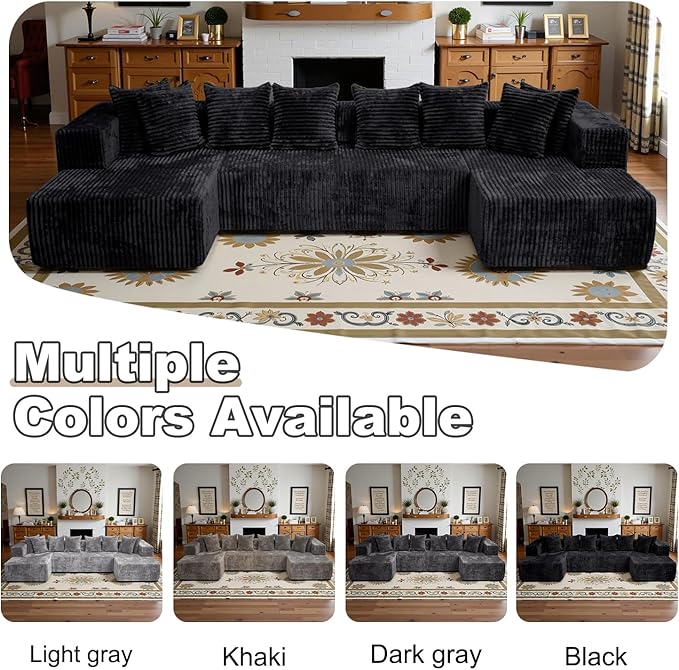 132''U-Shape Modular Sectional Couch Sofa Boneless Compressed Corduroy Modern Sleeper Space-Efficient Convertible Design 3 Packages Shipping