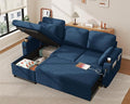 DURASPACE Sofa Bed Sleeper Sofa Couch with Pullout Bed for Living Room L Shaped Couch with Storage Chaise USB Cup Holder (Blue Linen)