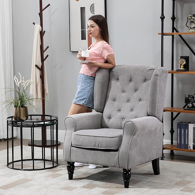 Button Tufted Accent Chair for Living Room Breathable Fabric Diamond-Tufting Thick Padded Seat Modern &amp Traditional Style