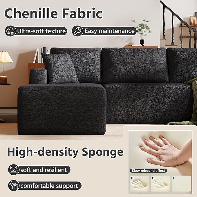 Modular U-Shaped Sectional Sofa 7-Seater Cloud Couch with Double Chaise Modern Sleeper SofaNo Assembly Sectional Cloud Boneless Sofa Couches for Living Room/Apartment