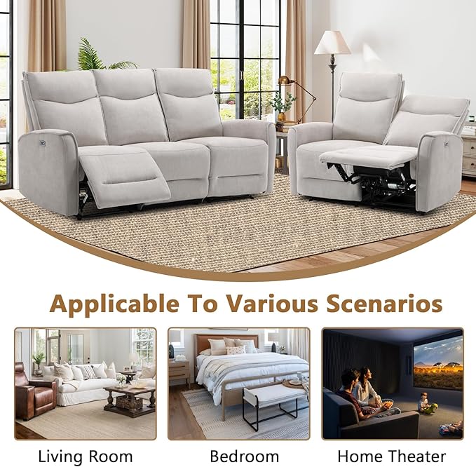 ANJ 2 Pieces Recliner Sofa Furniture SetInclude Power Swivel Recliner Chair with USB Port and 2-Seater Loveseat Reclining Couch for Living RoomLight Grey