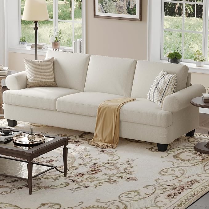 91 Inch Lawson Sofa with Extra Deep Seats Oversize Mid-Century 3-Seat Sofa Couch for Living Room Apartment Lounge White