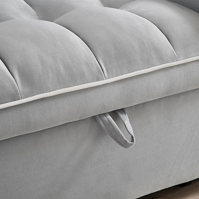 35-inch Futon Sofa Chair with Pull Out Bed Modern Tufted Velvet 3 in 1 Convertible Sleeper Sofa Chair with a Pillow for Small Space Living Room Apartment Bedroom Grey