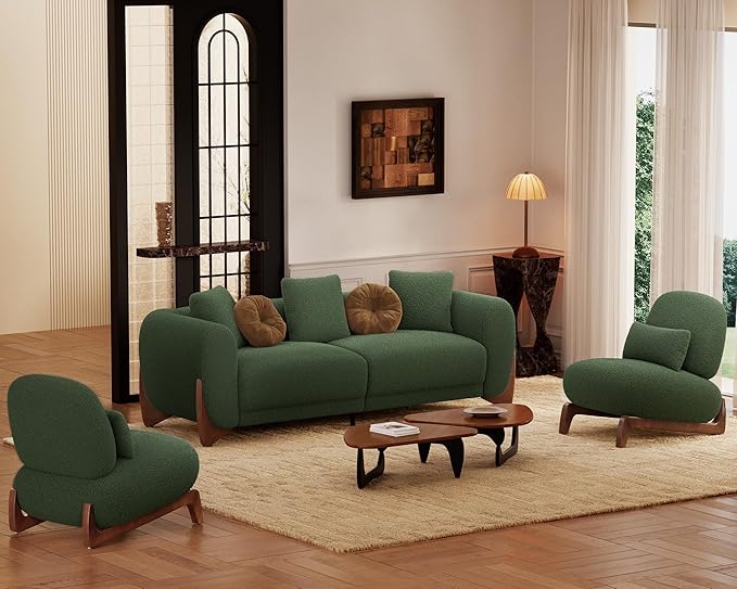 Morden Fort Modern Accent Chairs Set of 2 Sturdy Tilted Wood Legs with Thick Cushion Comfy Lumbar Pillow Armless Reading Chairs for Living Room Lounge Bedroom - Forest Green