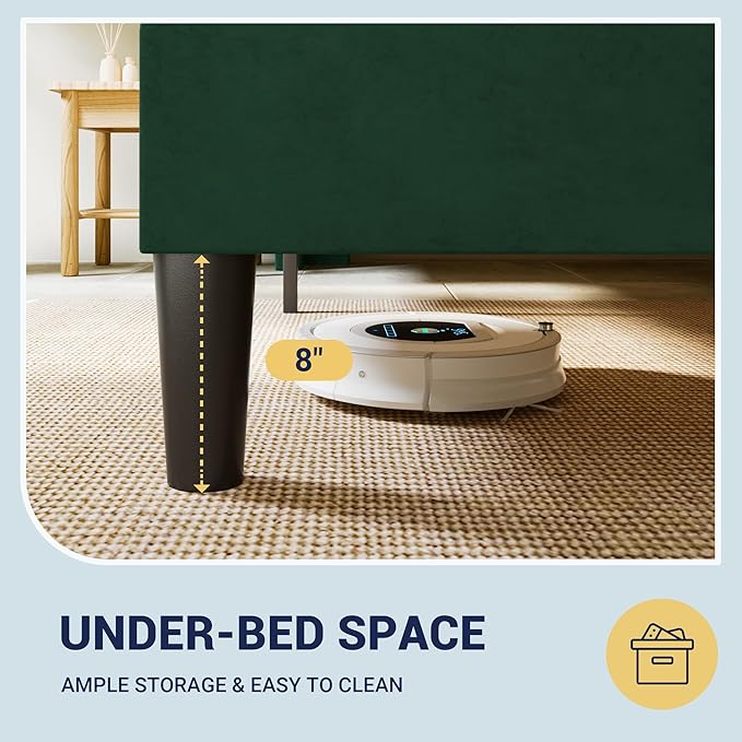 Allewie Full Size Velvet Platform Bed Frame with Vertical Tufted Wingback Headboard Easy Assembly Under Bed Storage No Box Spring Required Modern Style Green