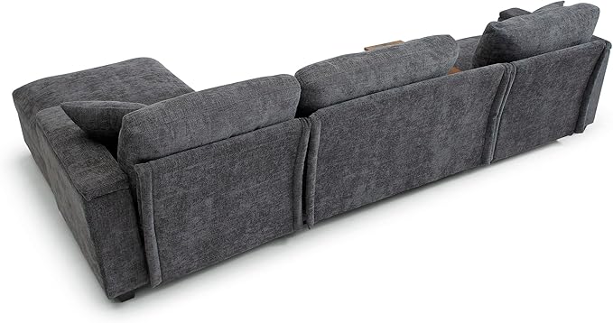 Oversized L-Shaped Modular Sectional Sofa with Storage Armrest Reversible Couch with Movable Ottoman USB Ports Cup Holders 360°Swivel Tray Comfy Cloud Cushions for Living Room or Apartment Gray