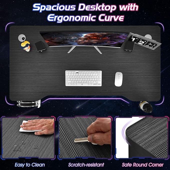 Tangkula 48 Inch Gaming Desk K-Shaped Racing Style PC Computer Desk with Cup Holder &amp Headphone Hook Gamer Workstation with 2 Cable Management Holes Ergonomic Home Office Desk for Gaming (Black