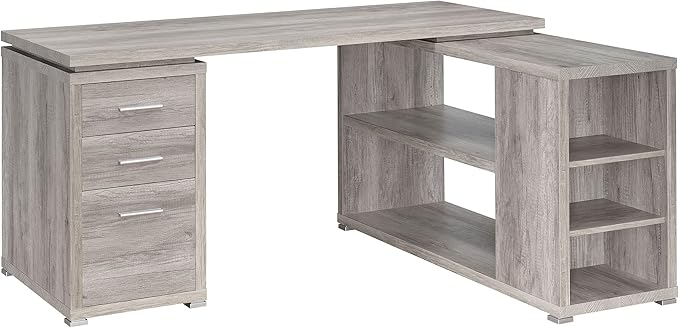 Coaster Home Furnishings - Yvette - Engineered Wood - 3-Drawer Computer Desk with File Cabinet and L-Shaped Desk with 5 Adjustable Compartments - Home Office - 60-Inch - Grey Driftwood - 801516