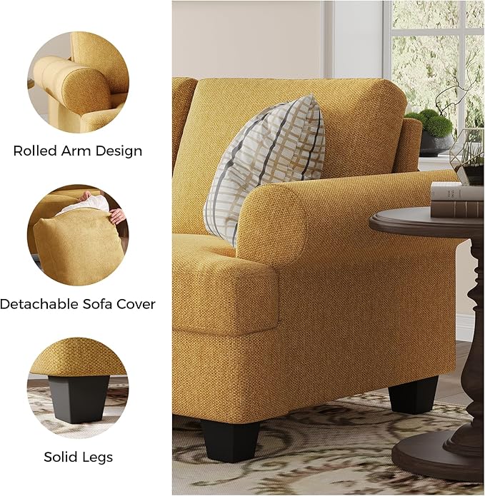91 Inch Lawson Sofa with Extra Deep Seats Oversize Mid-Century 3-Seat Sofa Couch for Living Room Apartment Lounge Yellow