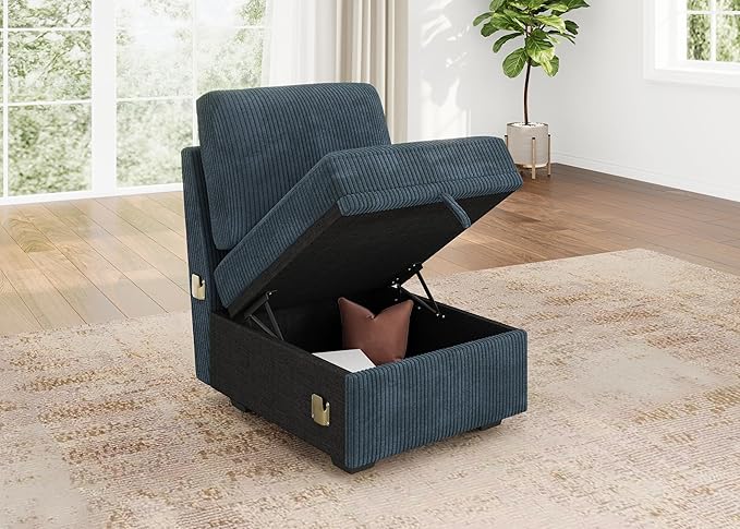 HONBAY Single Seat for Modular Sectional Sofa Customizable Armless Chair for Sectional Sleeper Sofa Velvet Blue
