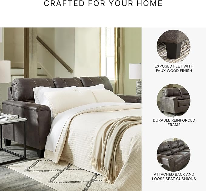 Signature Design by Ashley Navi Faux Leather Modern Queen Sofa Sleeper Gray