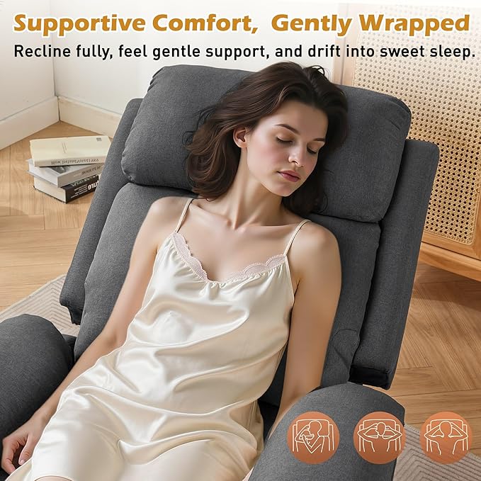 Recliner Chair Living Room Chairs for Adults Padded Deep Seat Reading Chair with Side Pockets Small Recliners for Small Spaces Lounge Chair for Living Room Bedroom and RV (Linen)