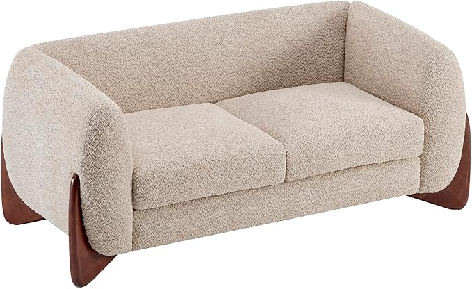 Christopher Knight Home Alma 63 Boucle Loveseat with Wood Legs 2 Seater Sofa Couches for Living Room Upholstered Couch Chair Soft Seating Lounge Sofa Chair Cozy Loveseat with Armrest Almond