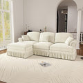 107.1 L-Shaped Modular Sectional Sofa 3-Seater with Ottoman Deep Seat Cloud Couch Chenille with Removable Pleated Skirt for Living Room Office (Beige White)