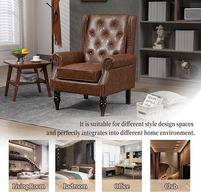 29.13 Modern ArmchairPU Accent ChairLounge ChairSingle Sofa ChairWood LegsUpholstered Sofa Chair for Living RoomBedroomOfficeWaiting Rooms
