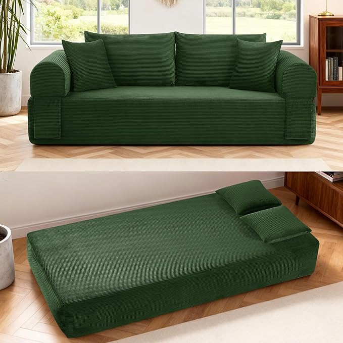3 Seater Sofa Couch for Living Room (Green 38 D + 4 Pillows)