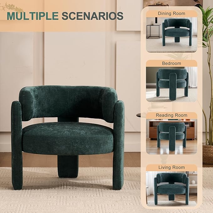 Modern Accent Barrel ChairMid Century Single Armchair with Curved Backrest Upholstered Side Reading Chair with 3 Legs Comfy Sherpa Chair for Bedroom Home Office Living Room (GreenSet of 2)
