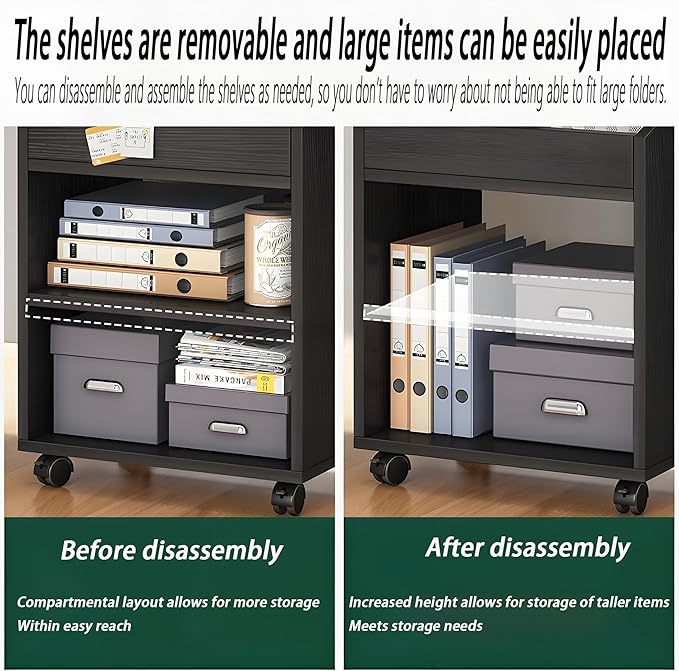 Mobile File Cabinet with Wheels Multi - Layer Storage Cabinet for Office &amp Home Adjustable Shelves Rolling Filing Cabinet for Documents Books Supplies
