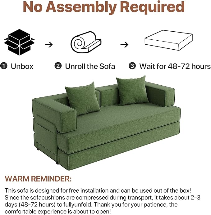 Claiks 4-in-1 Convertible Sofa Bed82 Inch Compression Sofa with Corduroy Fabric Pull Out Sleeper Sofa with 2 Pillows &amp 4 Side Pockets for Living Room Bedroom ApartmentNo Assembly RequiredGreen.