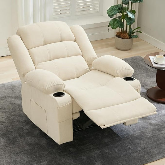 Large Recliner Chair for Adults Manual Pull Tab Reclining Chair with Cup Holders 3-Position Recliner Sofa for Living Room Overstuffed Single Sofa Chair Supports 350 Lbs