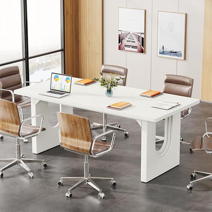 Tribesigns Modern Executive Desk 70.9 Large Office Computer Desk Conference Table Meeting Room Table Simple White Workstation Business Furniture for Home Office