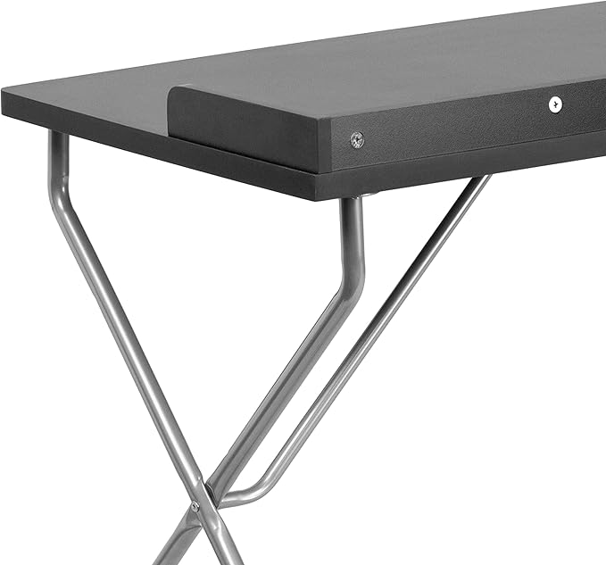 Flash Furniture Black Computer Desk with Raised Border and Silver Metal Frame
