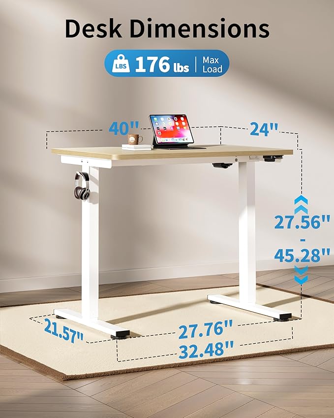 Okin Small Electric Standing Desk 36 x 24 Whole Piece Height Adjustable Desk Oak Sit to Stand Computer Workstation for Home Office