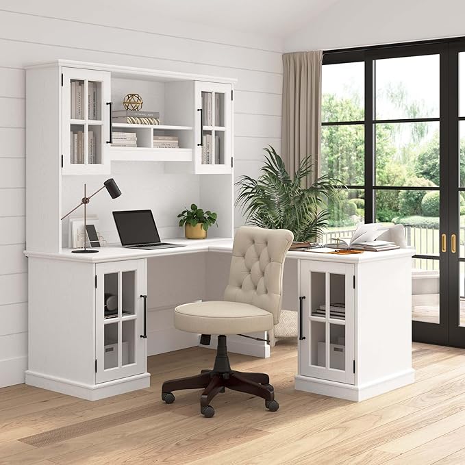 Bush Home Westbrook 42W Computer Desk Return with Storage in Ash White | Farmhouse Desk for Home Office Workspace