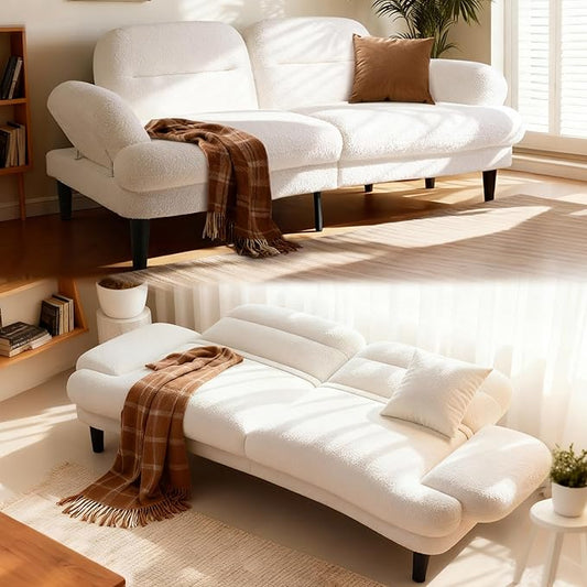 79” Futon Sofa Bed Sleeper Sofa Convertible Sofa Bed with Adjustable Backrest and Armrests Faux Sherpa Cloud Loveseat Convertible Recliner Sleeper Sofa for Living Room Bedroom Apartment Beige