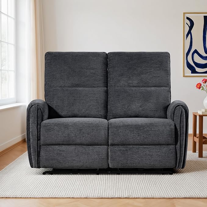53.5 Zero Wall Hugger Power Reclining Loveseat Sofa with USB &amp Type-C Ports Electric Recliner Loveseat with Lumbar Pillows Small Space Wall Hugger Reclining Couch for Living Room &amp RV (Dark