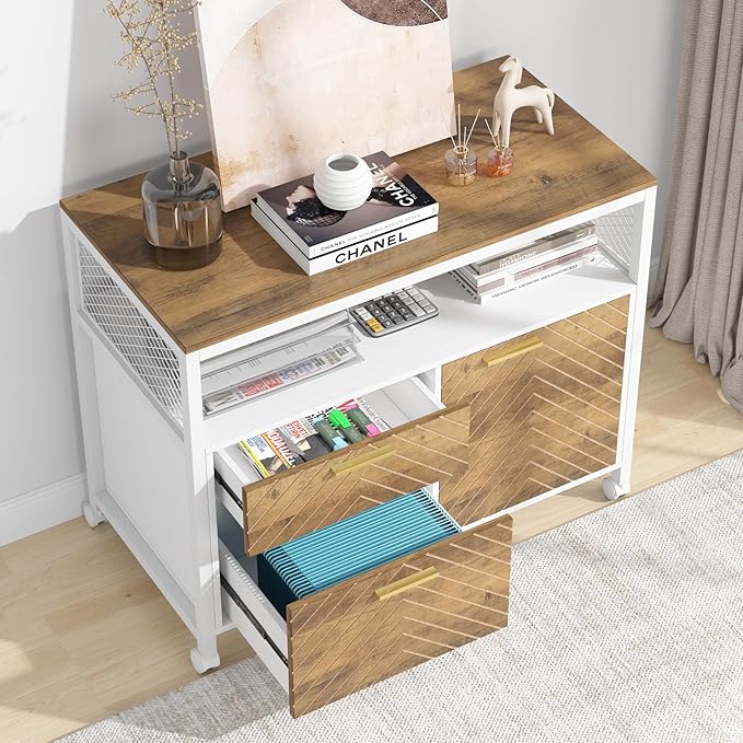 Tribesigns Modern File Cabinet with Drawers for Letter-Sized File and Door lateral Filing Cabinet Printer Stand with Storage Shelves and with Rolling Caster for Home Office